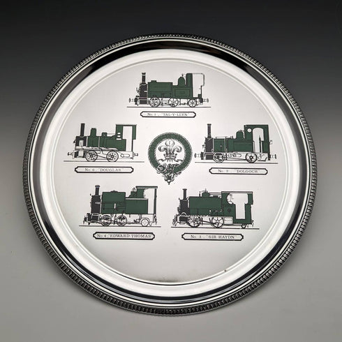British Vintage Chrome Plate Tray Locomotive Design Diameter 30cm